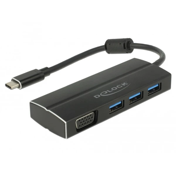 DeLOCK USB 3.2 Gen 1 Multiport-Hub, USB-C Stecker > 3x USB-A + VGA Buchse, USB-Hub