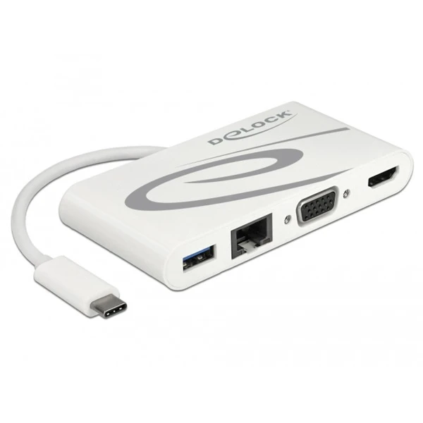DeLOCK USB Adapter, USB-C Stecker > USB-A + USB-C + HDMI + VGA + RJ-45 Buchse