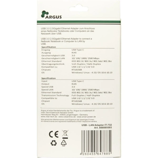 Inter-Tech USB Adapter Argus IT-732, USB-C Stecker > RJ-45 Buchse 5 Inter-Tech USB Adapter Argus IT-732, USB-C Stecker > RJ-45 Buchse – Bild 5