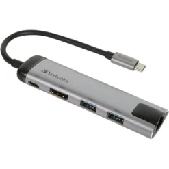 Verbatim USB 3.2 Gen 1 Multiport-Hub, USB-C Stecker > 2x USB-A + USB-C Buchse + HDMI-Buchse + RJ-45 Buchse, USB-Hub